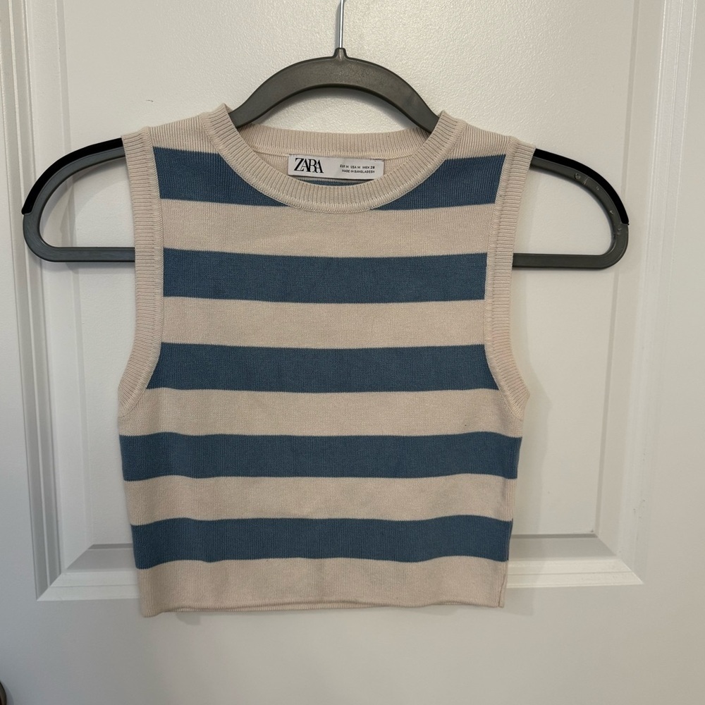 Zara Blue and Cream Striped Crop Top